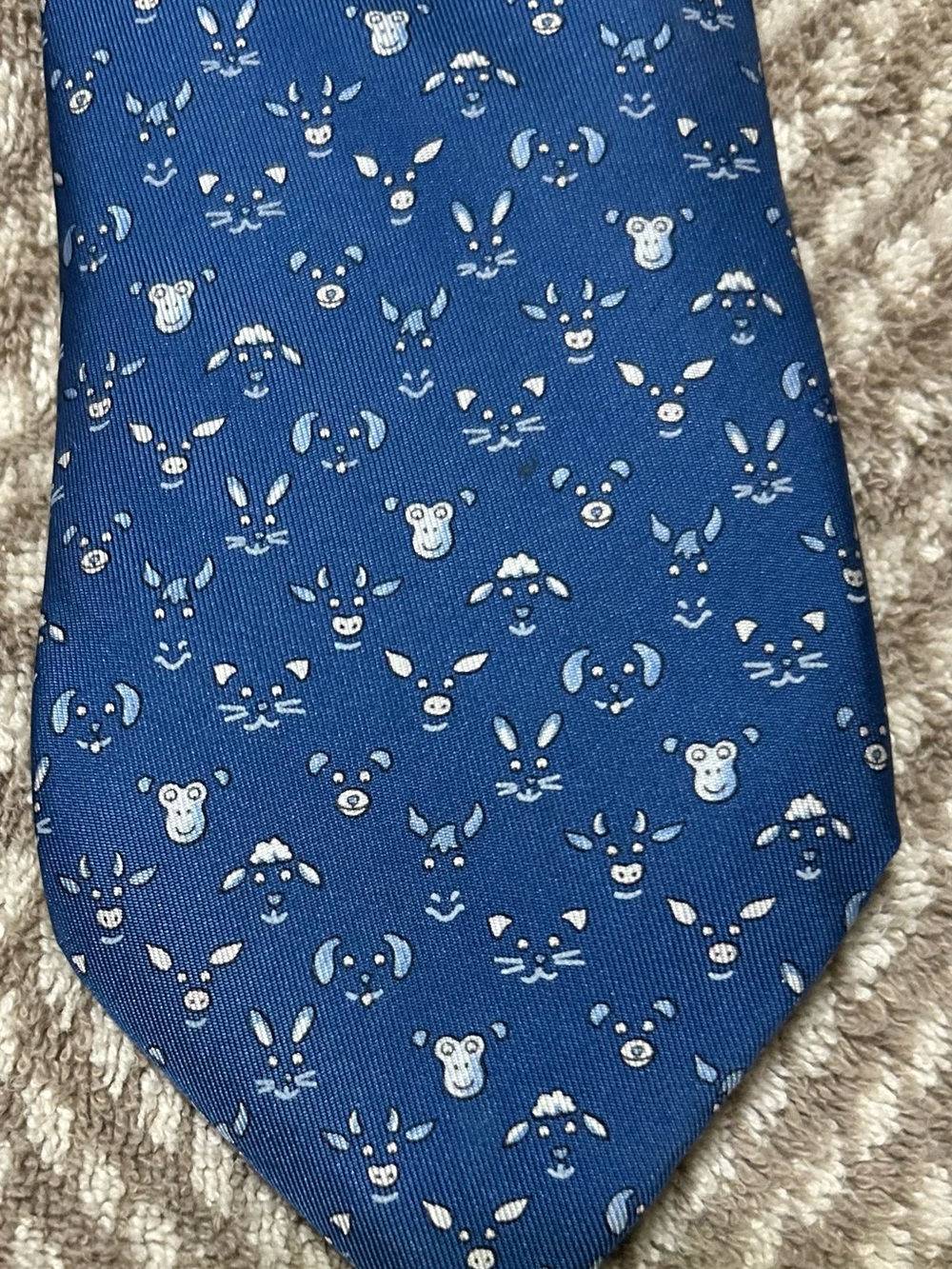 Hermes Blue Silk Tie with Playful Animal Motif
